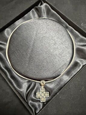 John Hardy Silver and Gold Filigree Cross Pendant Necklace